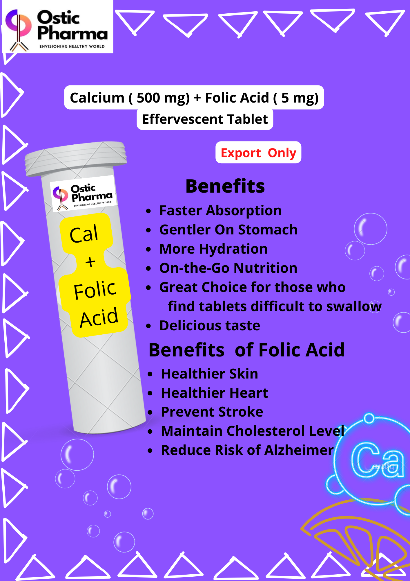 calcium + Folic Acid Effervescent Tablets for Export